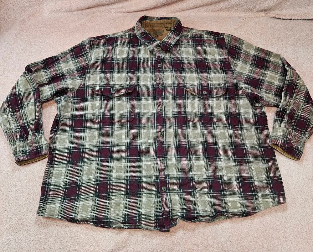 Faded Glory Brawny Originals Corduroy Collar Plaid Flannel Button Down Shirt 2XL